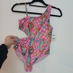 Groovy Pink Checker Cutout 1pc L.O.L Girls Swimsuit NWT